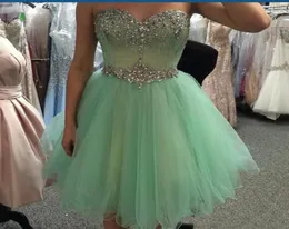 Real Pos Mint Green Short Prom Homecoming Dresses 2019 Beads Crystal Sweetheart Mini Tulle 8 학년 졸업 파티 Gown7193976