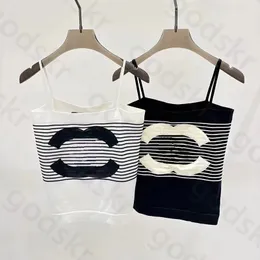 Fashion Stripes Crop Tops Women Summer Black White Knit Camisole Fashion Sleeveless Thin Tank Tops