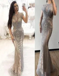 2020 Sexy Luxury Illusion Evening Dresses Mermaid Crystals Beading Long Formal Trumpet Party Prom Wear Pageant Dress 99356 vestido1053255