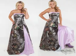 2018 New Strapless Camo Prom Dresses Satin Custom Made Plus Size Light Purple Pink Backless Evening Party Dresses Spring Country V5243721