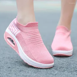 Casual Shoes Thick Soled Flying Knitting Socks Women's Running Non-slip Cushioned Air Cushion Sports 42 Large Size 43