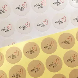 Party Decoration 100 PCS 3cm 'Made With' Red Heart Kraft Sticker Gift Seal Stickers för hemlagad bageriförpackning