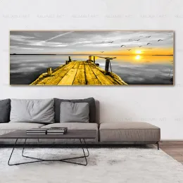 Treça de barco amarelo Poster nórdico Penas paisagem impressão de tela Pintura de arte de parede para sala de estar decoração moderna decoração de cabeceira arte