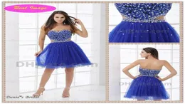 2017 Vacker blå älskling Shiny paljetter Mini Cocktail Party Dress Ruffled i Botton Real Image HX306091295