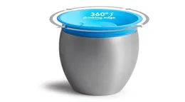 Утечка на 12 унций с крышкой из нержавеющей стали Cup Cup Miracle 360 градусов Sippy Silicone Learn