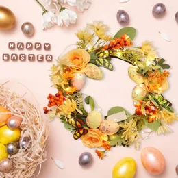 Decorative Flowers Easter Decoration Luminous Led Light Wreath For Colorful Eggs Party Decor Front Door Wall