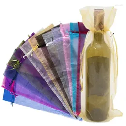 Brocada de presente 20pcs 14x37cm saco de organza de vinho com cordão de chumbo -champanhe bolsas de casamento de garrafa branca de champanhe