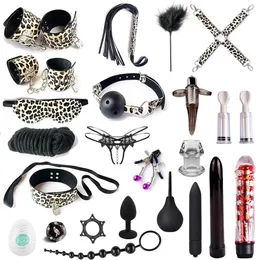 BDSM -begränsningar Sexleksaker 24pc bondage Restraints Set Fetish Bed Restraints Sats för nybörjare, gängbollspel, vibratorer massagers, bondage kit för par sex