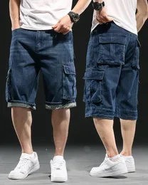 Shorts di denim wideleg Mens Multi Pocket 7 Point Cargo Jeans Fat Plus size maschio 240328