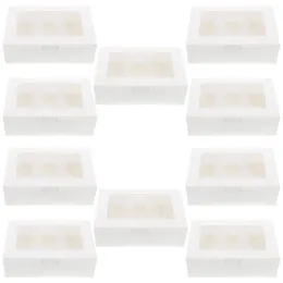 Nehmen Sie Container 20pcs White Bakery Boxen Cupcake mit Fensterpapierschloss Eckkuchen für Cupcakes Dessert heraus