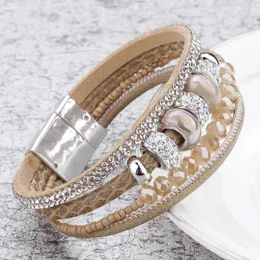 Braccialetti fascino allenta perline ceramiche in pelle per donne retrò boho cristal a catena multistrato wide wrap bracciale gioielli femminili