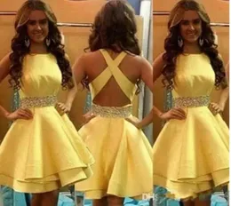 2019 Fashion Simple Cocktail Dress Sash Beading Backless Criss Cross Strip Short Stain Homecoming Dresses and Graduation Girls CUS5048209