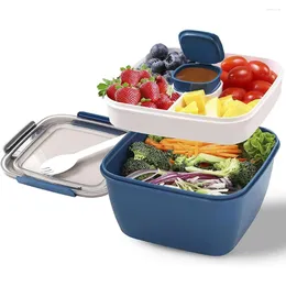 Dinnerware 1500mL Bento Box Portable Lunch With 4 Compartments Leak Proof Boxes Spork Sauce Storage Microwave Safe