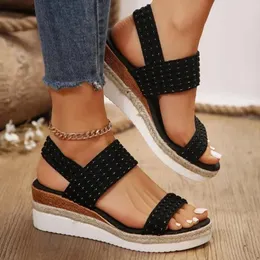 Sandali per cunei leggeri di moda per donne Pure Black Shoelace Antislip Wead Resistant Soled Platform Scarpe Ladies 240327