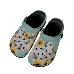 Slippers Elephant com design de girassol Moda feminina sandálias casuais respiráveis para meninas adolescentes slides de praia ao ar livre mujer