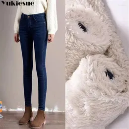 Women's Jeans 2024 Winter Style Thicken Lambwool Slim Women Warm Fleece Lined Skinny Pencil Denim Pants High Waist Stretch Trousers