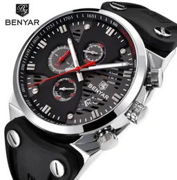 Benyar 2018 Novo calendário de esqueleto Men039s Relógios Cronógrafo Real Três Dial Dial Impermeável 30m Outdoor Hollow Sports Watch White 4418385