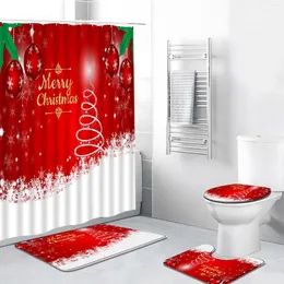 Tende da doccia 4pcs set di Natale con tappeto di natale di natale in neve foglia verde anno festivo tappetini da bagno in poliestere in poliestere