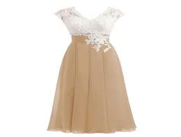 2021シンプルなアラインショートVneck Chiffon Homecoming Dresses Seeveless Custom Made Aptliquesレースカクテルパルティパルティガウン1028997