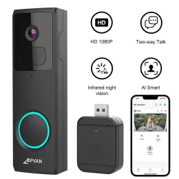 GUASHANDS CPVAN Wireless 2.4G Video WiFi Video Doorbell 1080P HD Camera da portata con AI Smart, Canna della fotocamera di sicurezza Canna con carillon, audio 2way