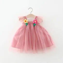 Summer Baby Girl Mesh Dress Flower Hanging Fairy 03 -årig Born Princess 240325