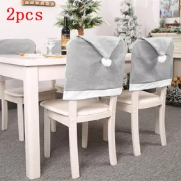 Sandalye kapaklar 2pcs Noel kapağı yemek masası gri Noel Baba şapka arka Noel dışkı dekorasyon ev parti dekor malzemeleri