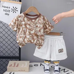 Roupas conjuntos de roupas de verão para crianças roupas de bebê de 12 a 24 meses de desenho animado com-gola curta camisetas e shorts meninos 2 peças