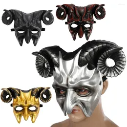 Decorazione per feste Ram Horns Mask Maschera Demone a metà faccia MaskHalloween Cosplay Animal Masquerade Games Horror Games Accessori Accessori PREPA