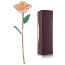 Flores decorativas Presentes para mulheres Gold Gold Rose com Stand Eternal Forever Love in Box Girlfriend Wedding Valentine Gift Her Her