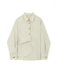 Camicette da donna Donne Donne Simple Daily Striped Overshirt Office Lady Turno-Down Collar Elegante camicie Khaki Sciose Streetwear Mori Girl