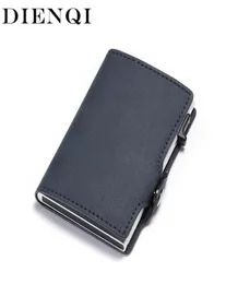 Dienqi 안티 RFID 신용 카드 홀더 케이스 남성 슬라이드 가죽 ID 카드 홀더 은행 알루미늄 금속 지갑 신용 카드 가방 POPWALLET LJ28986885