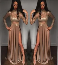 2019 Africano Gorgeous Sexy Sexy Badyed Champagne Vestidos de noite de lantejoulas de mangas compridas vestidos de baile vestidos de ocasião especial EVE7408027