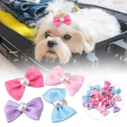 Dog Apparel 20Pcs Small Pet Faux Pearl Bow Hair Rope Puppy Cat Elastic Band Cute Ribbon Supplies Grooming Accessories