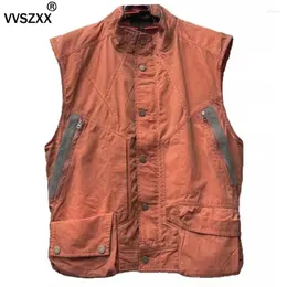 Men's Vests Stereoscopic Pockets Patchwork Vest Coat Waste Soil Style Distressed Retro Dirty Dyed Washed Waistcoat Jacket