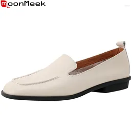Lässige Schuhe Moonmeek 2024 Größe 34-40 Echte Leder-Ladung Flats Frau Damen prägnant Kleid Slip auf fester