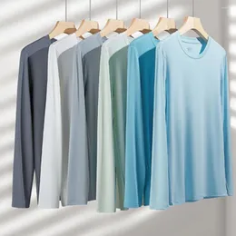 Mäns Sleepwear 94% Modal Bekväm t -skjorta Män Nattklänning Långärmad fjäderkläder för sömn Solv rund Neckens topp NightShirt 2024