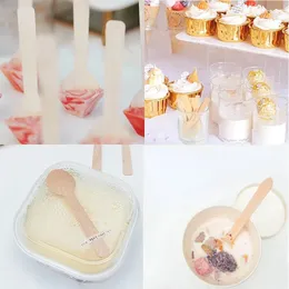 2024 20pcs/set Mini Disposable Wooden Spoon Ice Cream Spoon Wood Dessert Scoop Western Wedding Party Tableware Kitchen Tool Sure, no