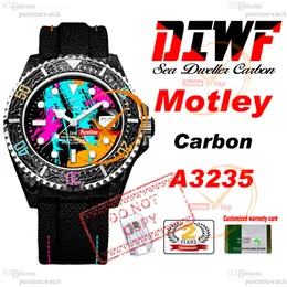 Sea Dweller Motley Carbon A3235 Otomatik Erkekler İzle 43mm Diwf V3 Renkli Graffiti Dial Siyah Naylon Kayış Süper Edition Aynı Seri Kart Puretime Reloj hombre ptrx