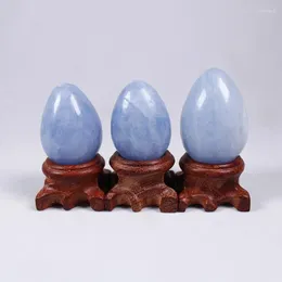 Estatuetas decorativas 40 Mesa de ovo de cristal natural de 25 mm Os ornamentos de mesa de mesa sólida Base de madeira maciça de escritório de escritório