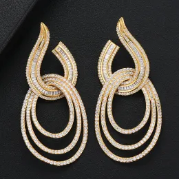 Kolczyki Godki Luksusowa woda kropla woda długie kolczyki dla kobiet ślub ślub cyrkon kryształ cZ Dubai Bridal Earring Biżuteria mody 2019