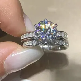 2024 Six Claw Wedding Rings Classical Jewelry 925 Sterling Silver 채우기 큰 라운드 컷 5A 입방 지르콘 CZ 다이아몬드 여성 커플 링 선물