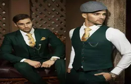 Hunter Green Men Suits Blazer Groom Smokin Çentik Yoks İnce Fit Bride Damat Düğünler İçin Erkek Takım Emitli Jacketpants2449064