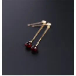 Earrings DAIMI Faceted water drop garnet earrings gemstones female genuine 14K gold gild red gemstone ear line customization