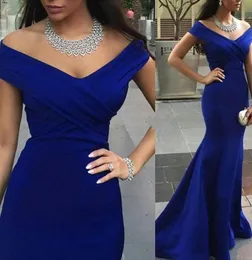 Royal Blue Prom Dresses SpTrumpetMermaid Offtheshoulder Satin Ruffles Famous Sweep Train Sexy Formal Evening Gowns Dress Custom2112354