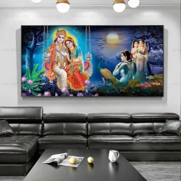 Lord Radha Krishna Posterler ve Yazdırıyor Oturma Odası İçin Duvar Sanat Resimleri Modern Ev Dekoru Buda Tuval Boyama Çerçeve Yok