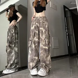Spodnie damskie amerykański design kamuflażowy pantalony wysokiej talii letnia streetwear y2k harajuku swobodne luźne kobiety odzież 2024