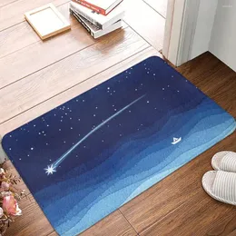 Carpets Non-slip Doormat Falling Star Shooting Sailboat Ocean Waves Blue Sea Bath Bedroom Mat Outdoor Carpet Home Modern Decor