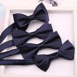 Bow Ties High Quality 12 6CM Fashion Navy Blue Solid Yarn-dyed Polyester Bowties For Man Business Wedding Party Banquet Neckties
