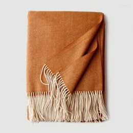 Blankets Herringbone Pattern Solid Color Tassel Cashmere Wool Throw Blanket Shawl For Travel Home 150x200cm 800g