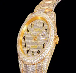 Męskie zegarki luksusowe Diamond Golden Watch Automatyczny ruch 41 mm data kalendarza zegarek na rękę mechaniczną wodoodporną busin9030928
